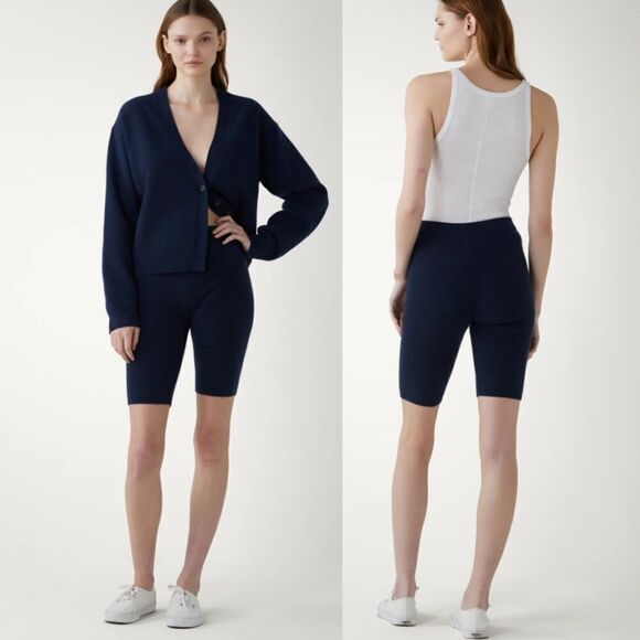 GUEST IN RESIDENCE Size S NWT Navy Blue Bike Short Rib Knit Cashmere Blend - Picture 1 of 12